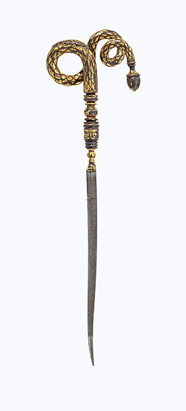 Crutch Dagger in the Form of a Serpentine Vine, Steel; gold