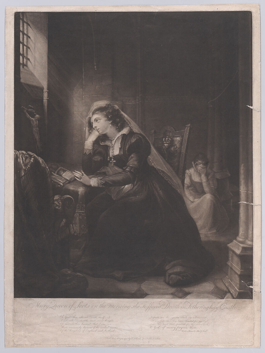 Mary, Queen of Scots, on the morning she suffered Death in Fotheringhay Castle, George Dawe (British, London 1781–1829 London), Mezzotint and etching on steel. 