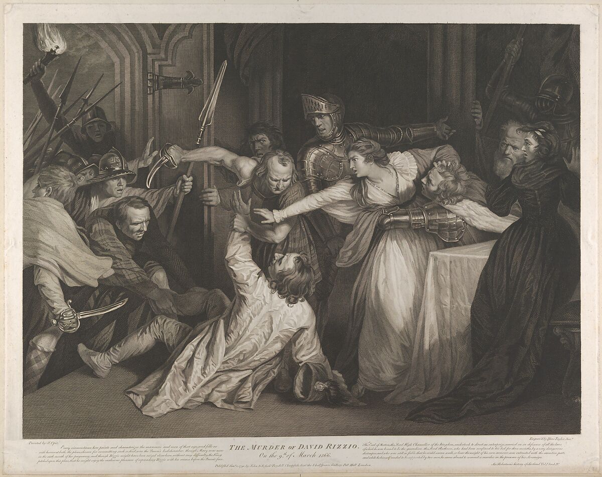 Mary, Queen of Scots witnessing the murder of David Rizzio, Isaac Taylor, Jr. (British, 1759–1829), Etching and engraving 