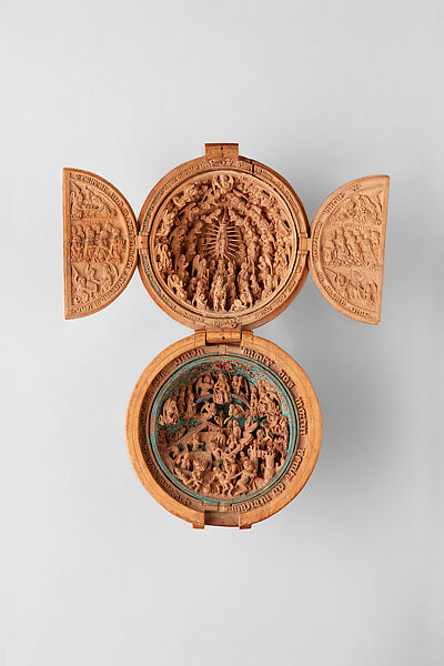 Prayer Bead with God in Glory and the Last Judgment, Boxwood, with traces of later paint, Netherlandish 