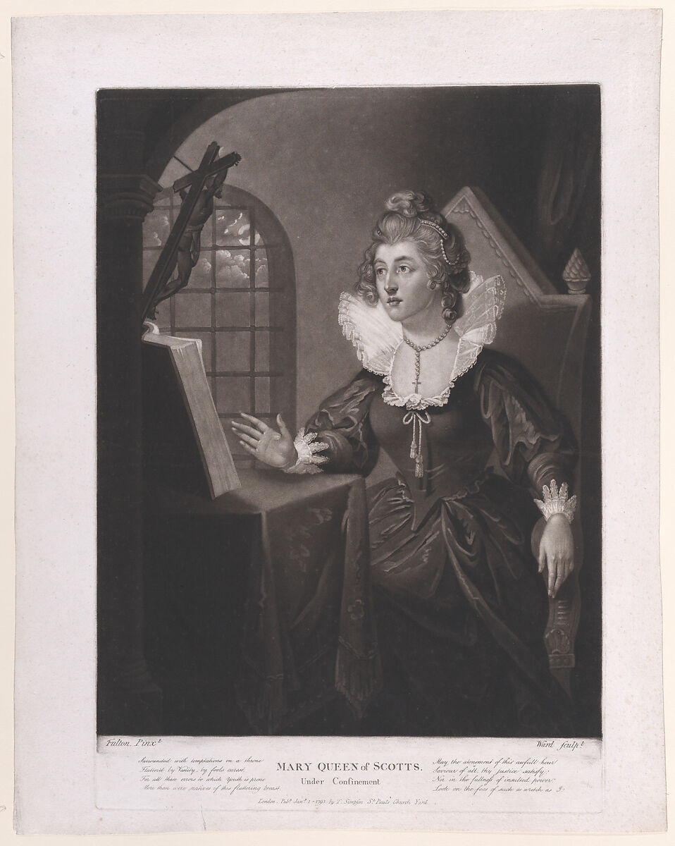 Mary, Queen of Scots Under Confinement, James Ward (British, London 1769–1859 Chestnut, Hertfordshire), Mezzotint 