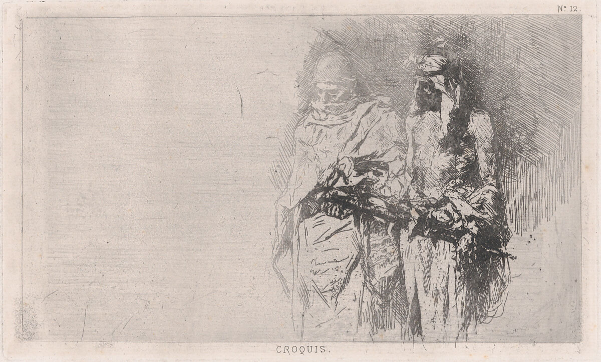 Croquis (sketch) of two Arabic men, Mariano Fortuny, 1838–1874 (Spanish, 1838–1874), Etching 