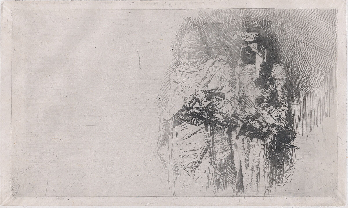 Croquis (sketch) of two Arabic men, Mariano Fortuny, 1838–1874 (Spanish, 1838–1874), Etching on Japan paper 