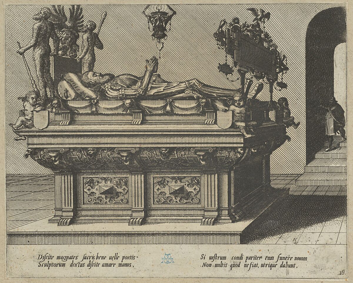 Portfolio with drawings and prints of tombs and epitaphs, Anonymous, Flemish, Pen and brown ink, black chalk, brush and brown and gray wash