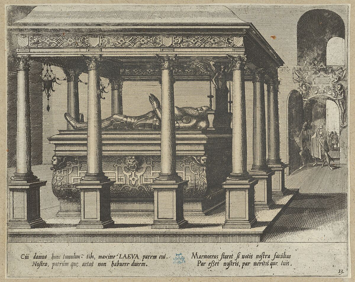 Portfolio with drawings and prints of tombs and epitaphs, Anonymous, Flemish, Pen and brown ink, black chalk, brush and brown and gray wash