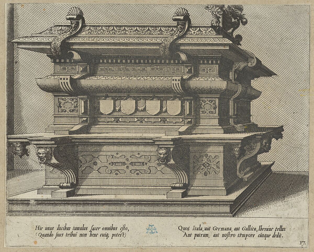 Portfolio with drawings and prints of tombs and epitaphs, Anonymous, Flemish, Pen and brown ink, black chalk, brush and brown and gray wash