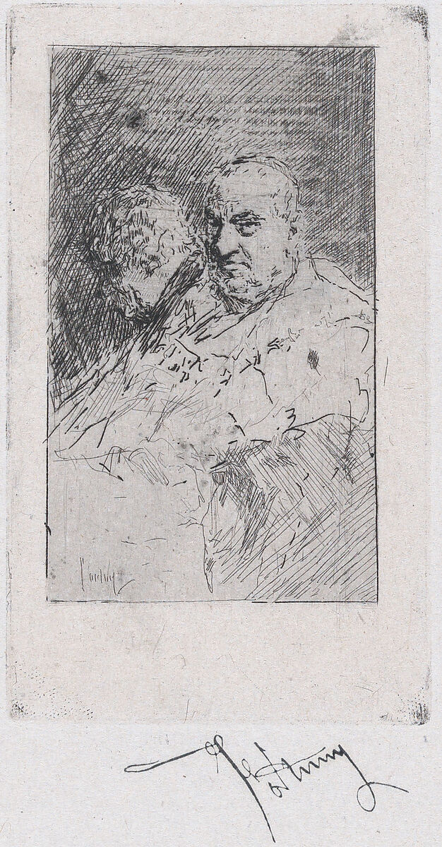 The Diplomat, man seated holding hat facing left, Mariano Fortuny, 1838–1874 (Spanish, 1838–1874), Etching 