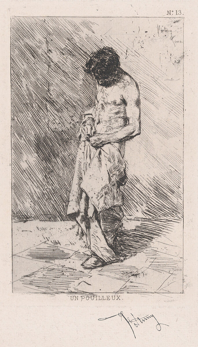 Young man standing dressed in rags, Mariano Fortuny, 1838–1874 (Spanish, 1838–1874), Etching 