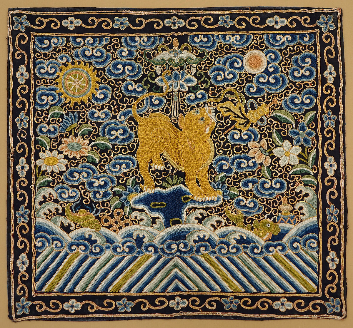 Rank badge with tiger, Silk and metal thread embroidery on silk satin, China