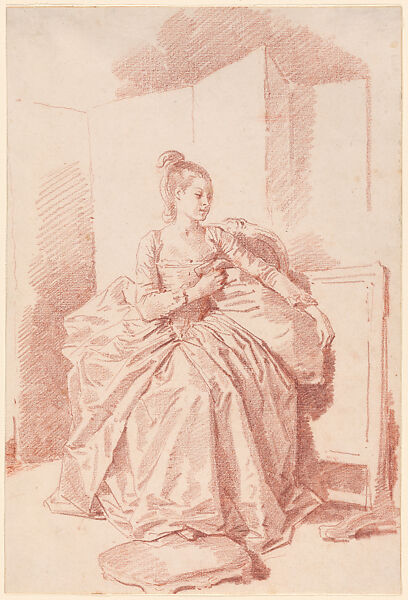 A Young Woman Seated on a Chair, Jean Honoré Fragonard (French, Grasse 1732–1806 Paris), Red chalk 