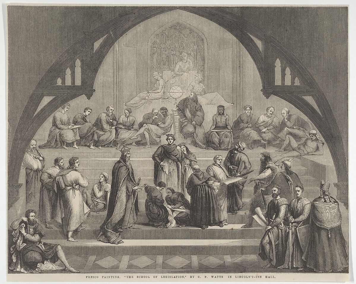 "The School of Legislation" in Lincoln's-Inn Hall, from "Illustrated London News", After George Frederic Watts (British, London 1817–1904 London), Wood engraving 