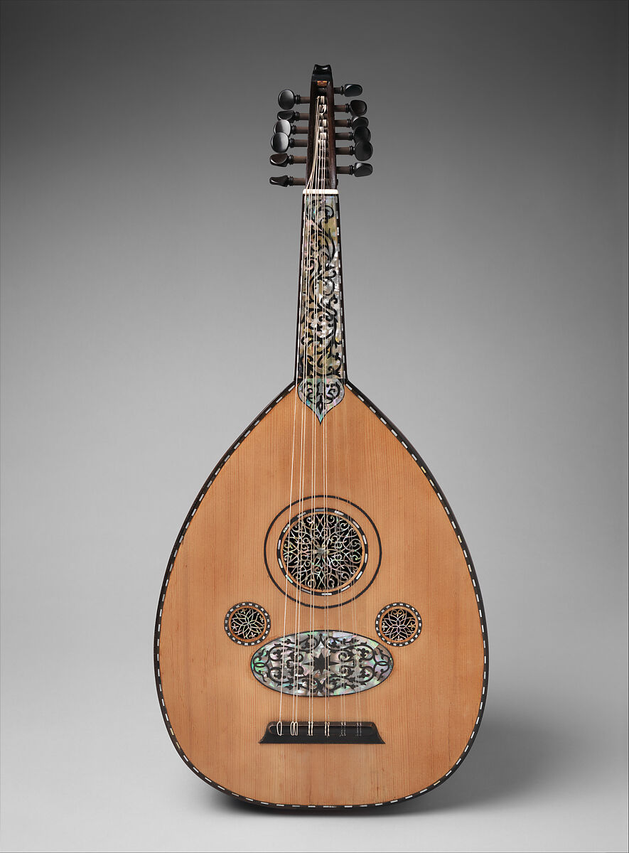Ūd, Manol (Emmanuel Venios) (Greek, active Turkey, Folegandros 1838–1915/16 Istanbul), Spruce, mulberry, various woods, mother-of-pearl, mastic, Turkish