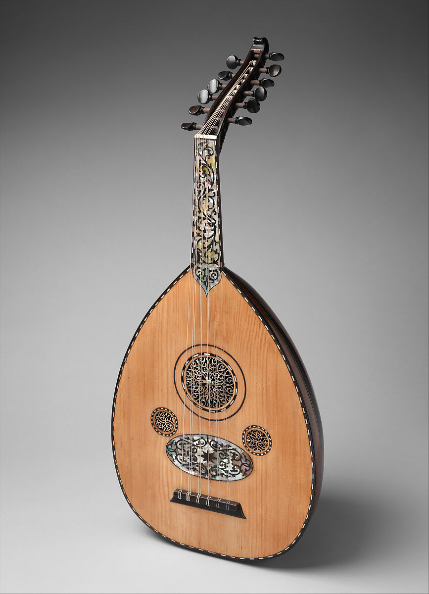 Ūd, Manol (Emmanuel Venios) (Greek, active Turkey, Folegandros 1838–1915/16 Istanbul), Spruce, mulberry, various woods, mother-of-pearl, mastic, Turkish 