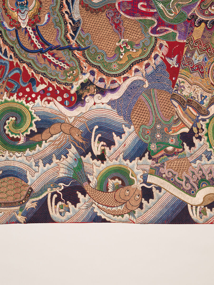 Wall hanging with scene from an opera, Silk and metallic thread embroidery on plain-weave wool with animal fibers, China