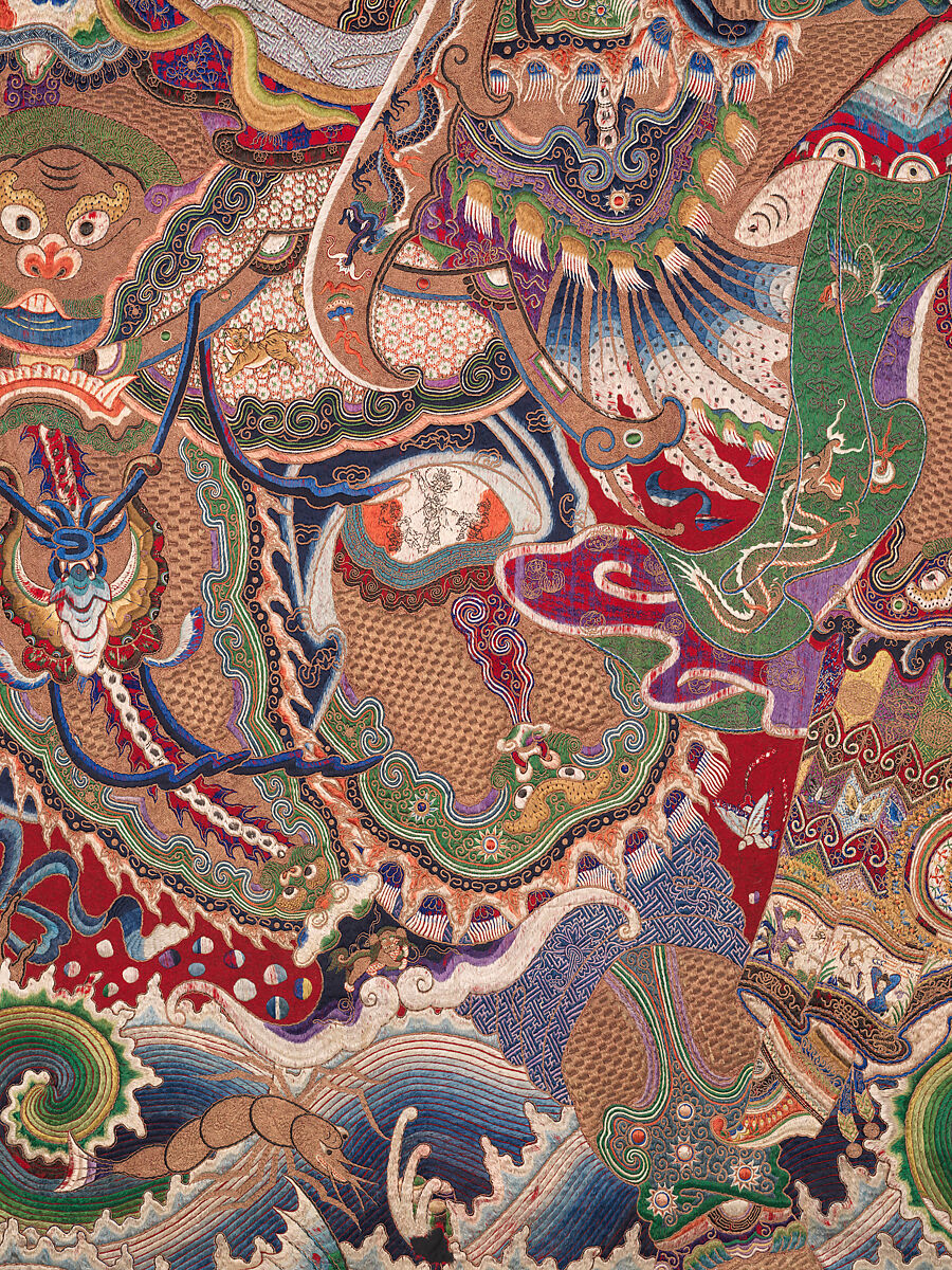 Wall hanging with scene from an opera, Silk and metallic thread embroidery on plain-weave wool with animal fibers, China