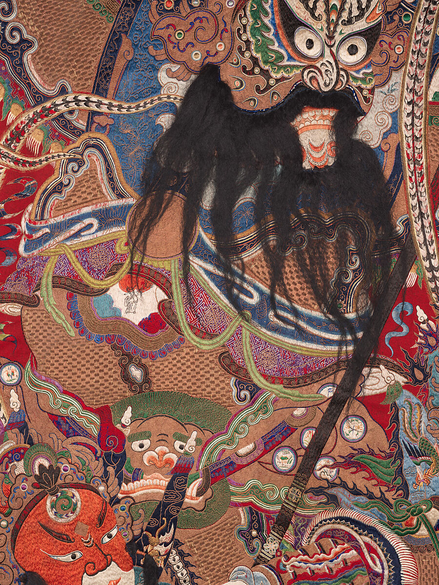 Wall hanging with scene from an opera, Silk and metallic thread embroidery on plain-weave wool with animal fibers, China