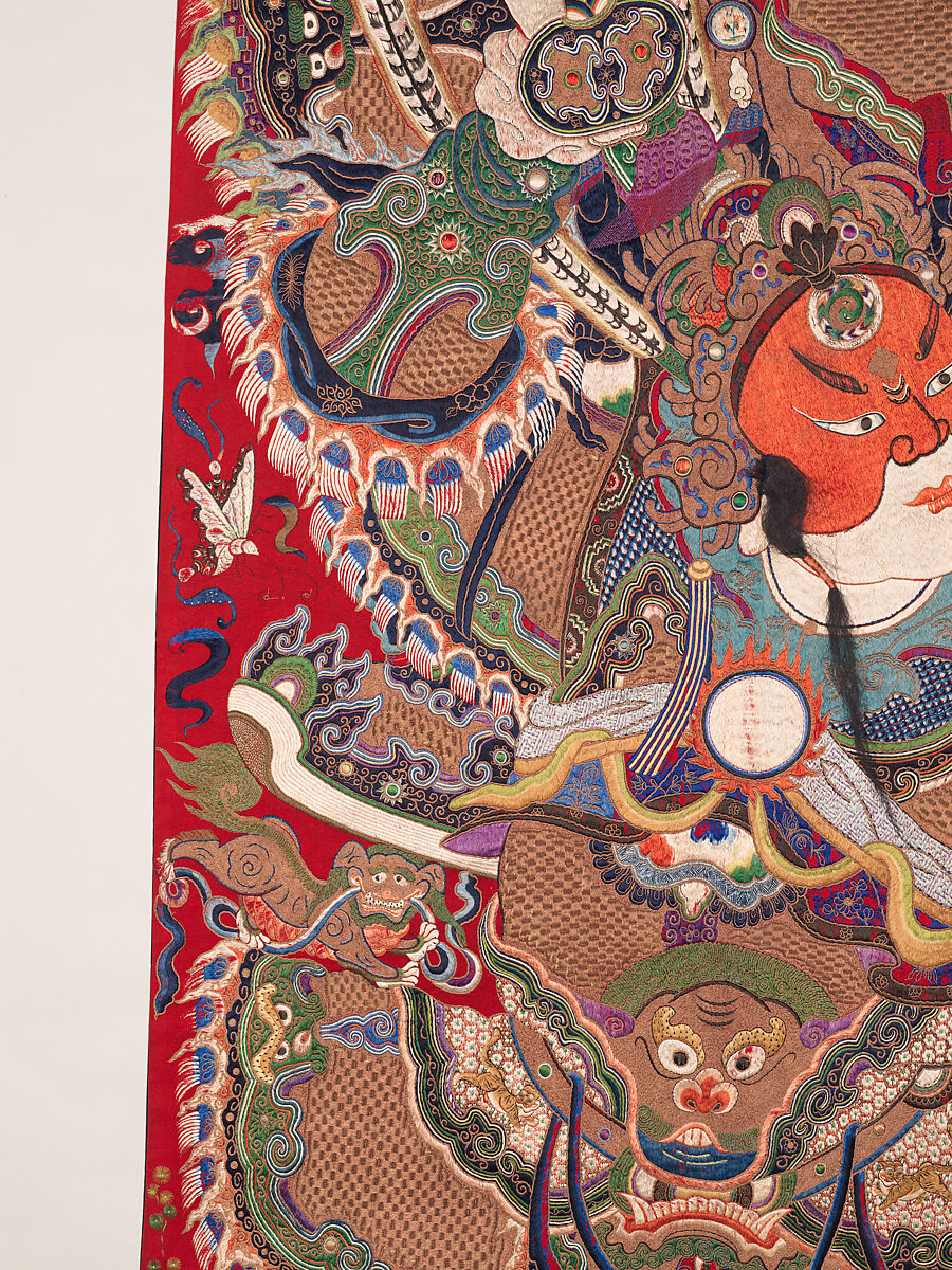 Wall hanging with scene from an opera, Silk and metallic thread embroidery on plain-weave wool with animal fibers, China