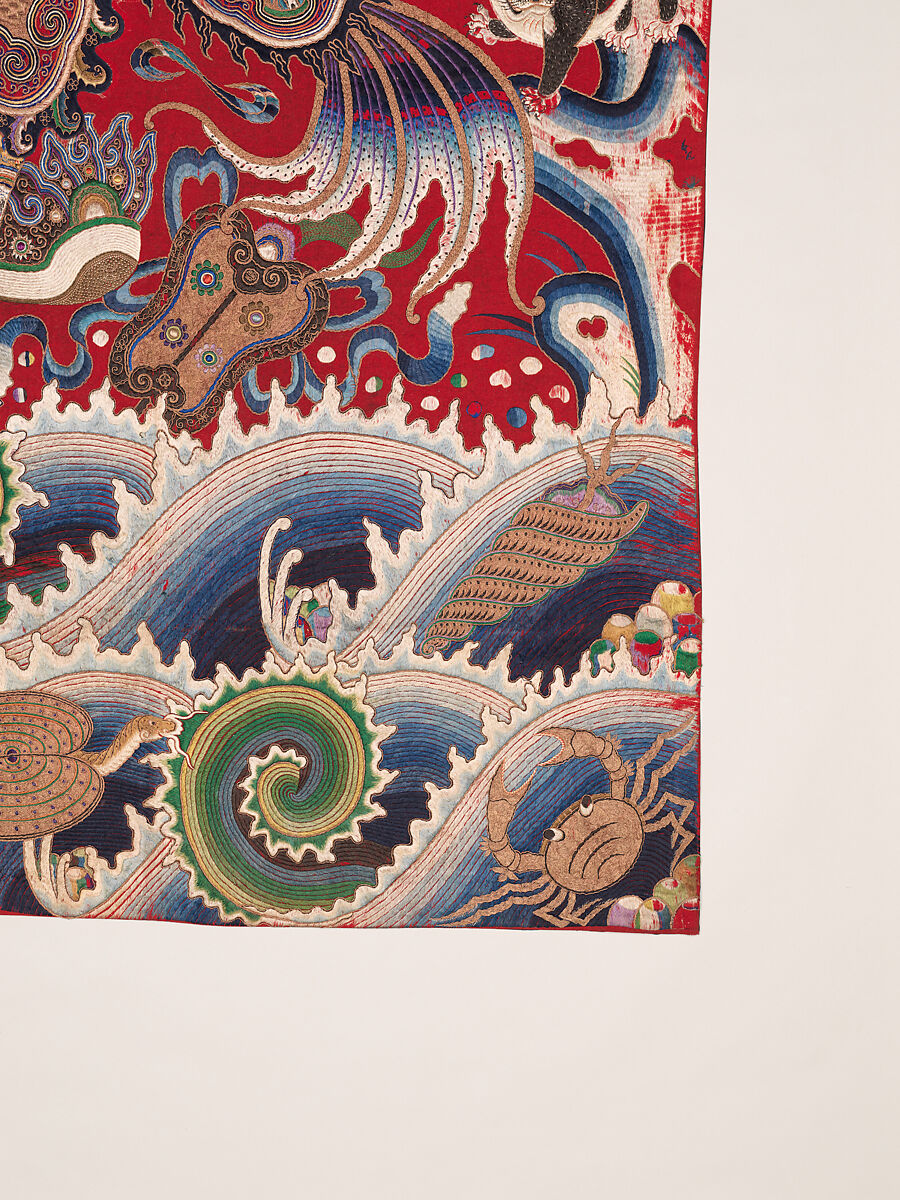 Wall hanging with scene from an opera, Silk and metallic thread embroidery on plain-weave wool with animal fibers, China