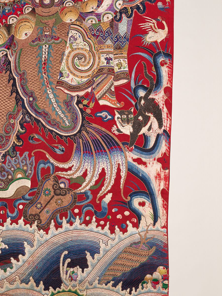 Wall hanging with scene from an opera, Silk and metallic thread embroidery on plain-weave wool with animal fibers, China