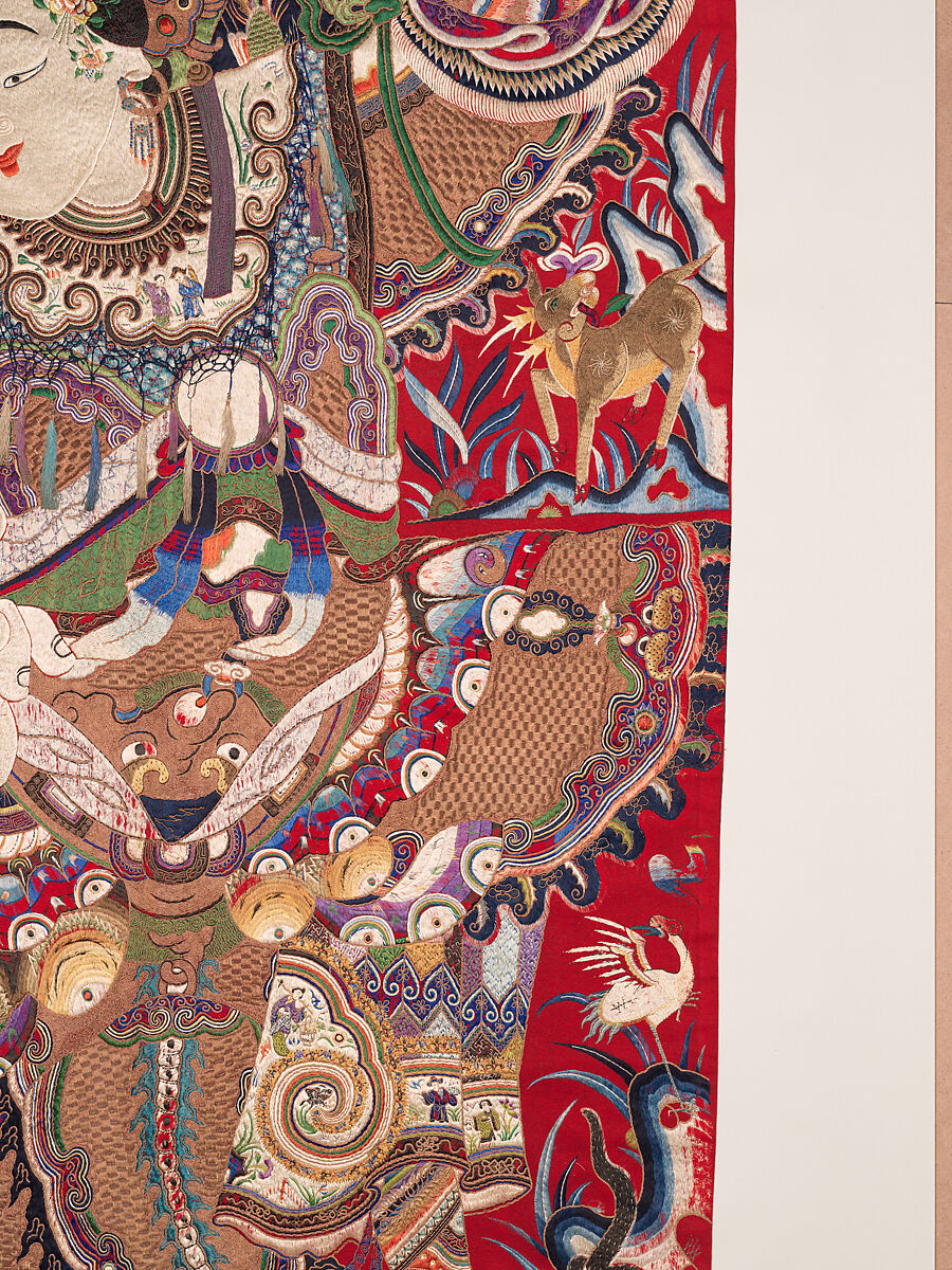 Wall hanging with scene from an opera, Silk and metallic thread embroidery on plain-weave wool with animal fibers, China