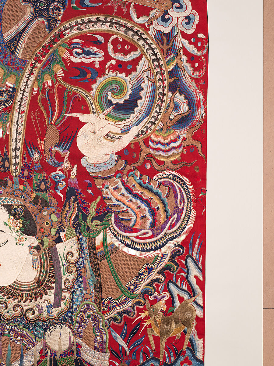 Wall hanging with scene from an opera, Silk and metallic thread embroidery on plain-weave wool with animal fibers, China