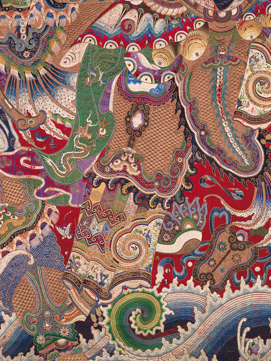 Wall hanging with scene from an opera, Silk and metallic thread embroidery on plain-weave wool with animal fibers, China