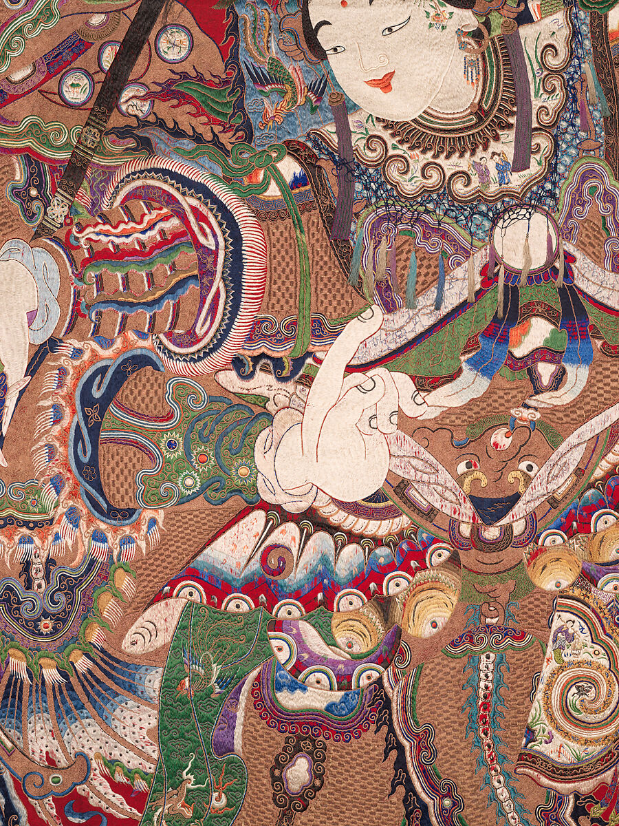 Wall hanging with scene from an opera, Silk and metallic thread embroidery on plain-weave wool with animal fibers, China