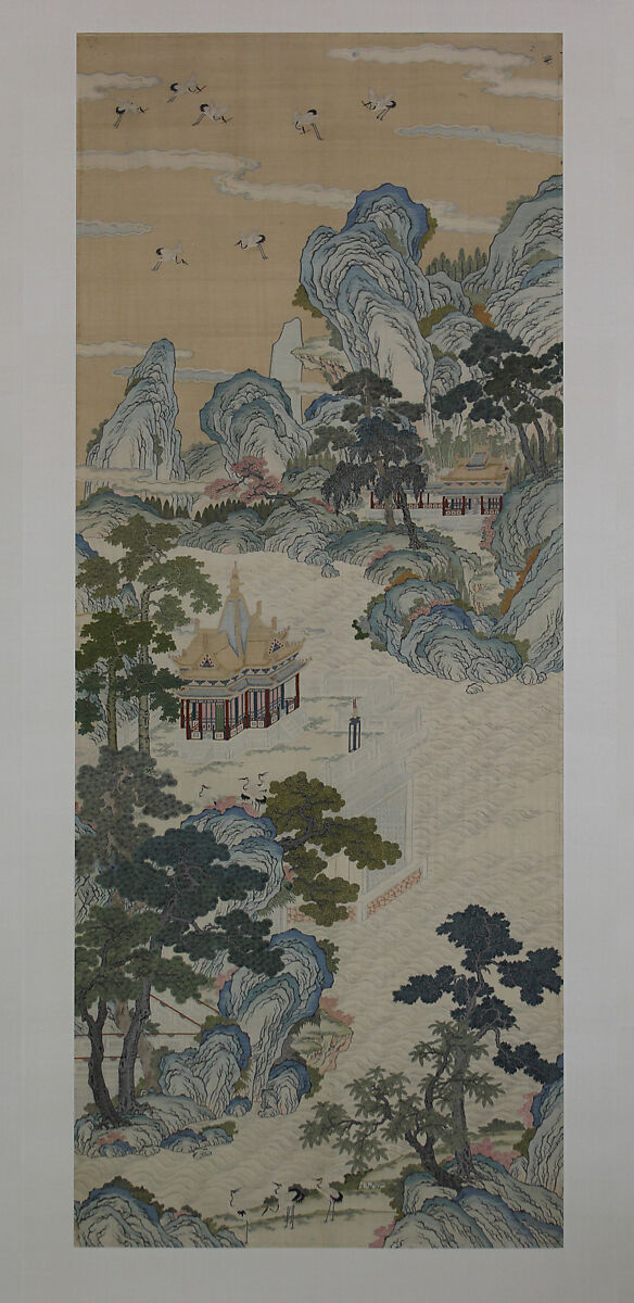 Mythical realm, Silk tapestry (kesi) with sections of hand-painted ink and color, China 