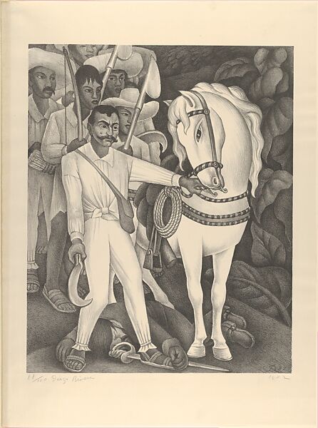 Emiliano Zapata and His Horse, Diego Rivera (Mexican, Guanajuato 1886–1957 Mexico City), Lithograph 