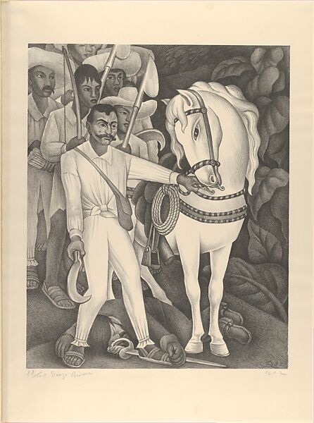 Emiliano Zapata and his Horse, Diego Rivera (Mexican, Guanajuato 1886–1957 Mexico City), Lithograph 