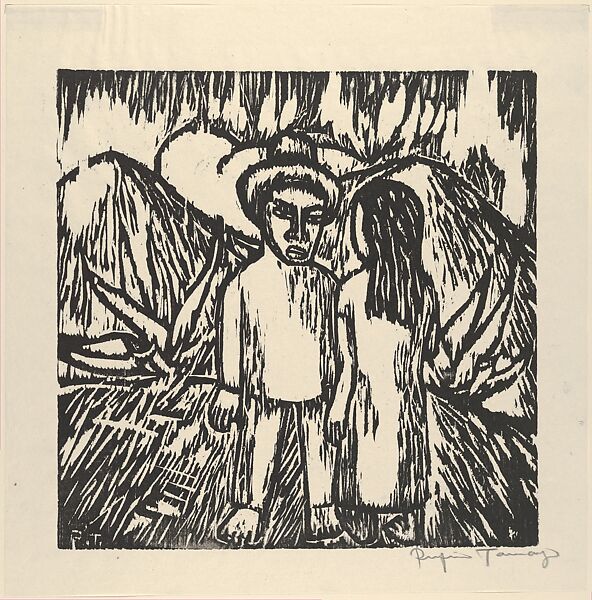 Man and woman (Indigenous people with Maguey), Rufino Tamayo (Mexican, Oaxaca 1899–1991 Mexico City), Woodcut 