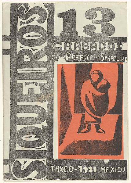 Front cover to 'Siqueiros 13 Grabados', David Alfaro Siqueiros (Mexican, Camargo 1896–1974 Cuernevaca), Woodcut on orange paper pasted to the cover 