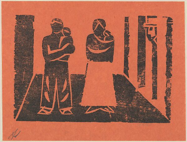 'The wedding', from the folio '13 Grabados', David Alfaro Siqueiros (Mexican, Camargo 1896–1974 Cuernevaca), Woodcut on orange paper 
