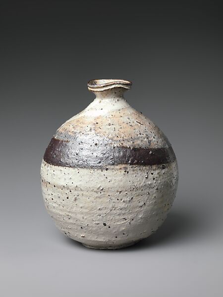 Sake Bottle, Tsujimura Shirō  Japanese, Stoneware with white slip (kohiki style), Japan