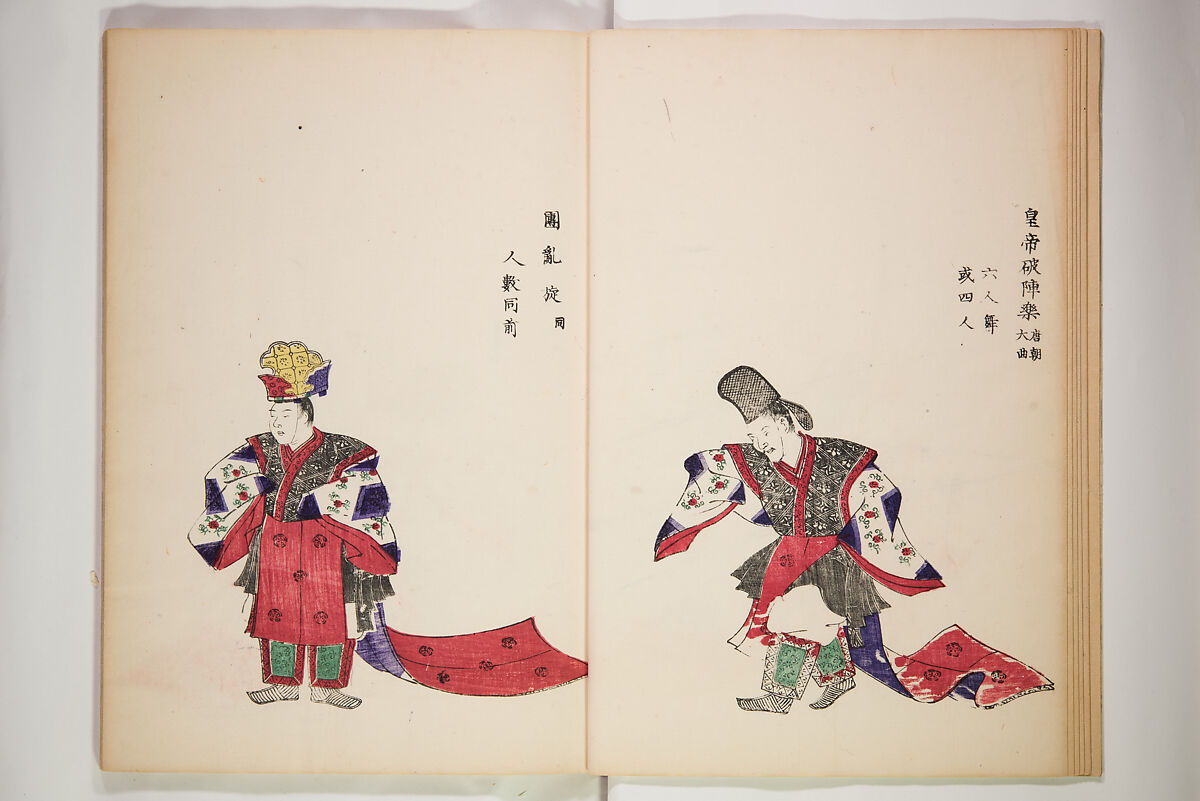 Illustrations on Bugaku (Bugakuzu) 舞楽図 （ぶがくず）, Takashima Chiharu 高島千春 (Japanese, 1777–1859), Ink on paper, Japan