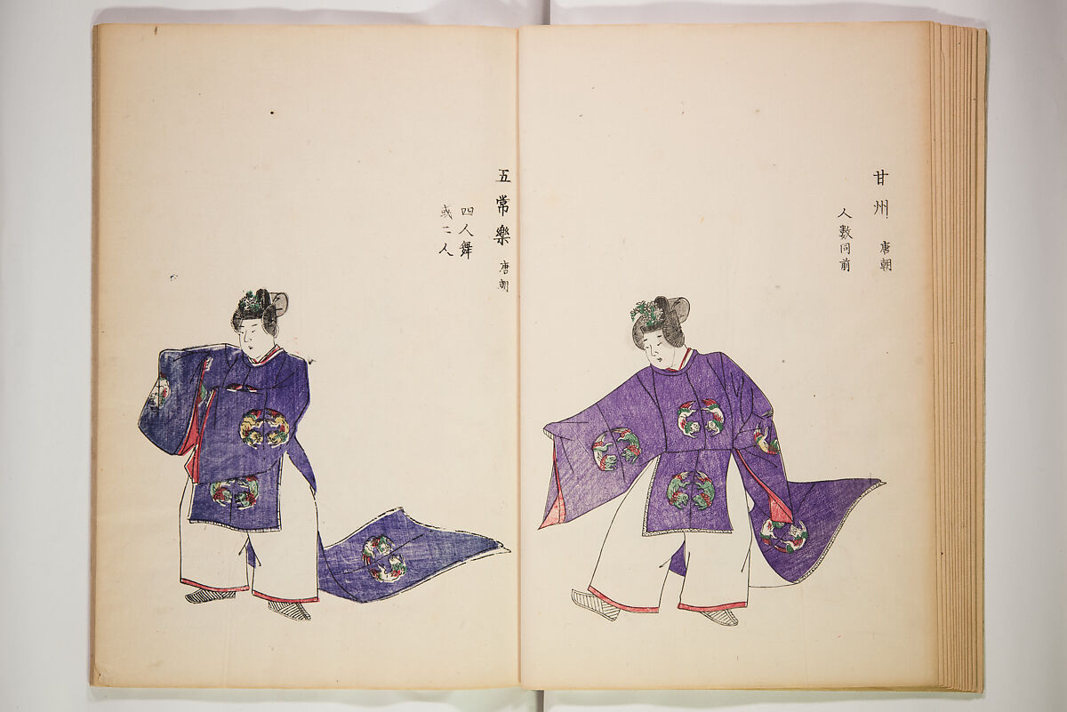Illustrations on Bugaku (Bugakuzu) 舞楽図 （ぶがくず）, Takashima Chiharu 高島千春 (Japanese, 1777–1859), Ink on paper, Japan