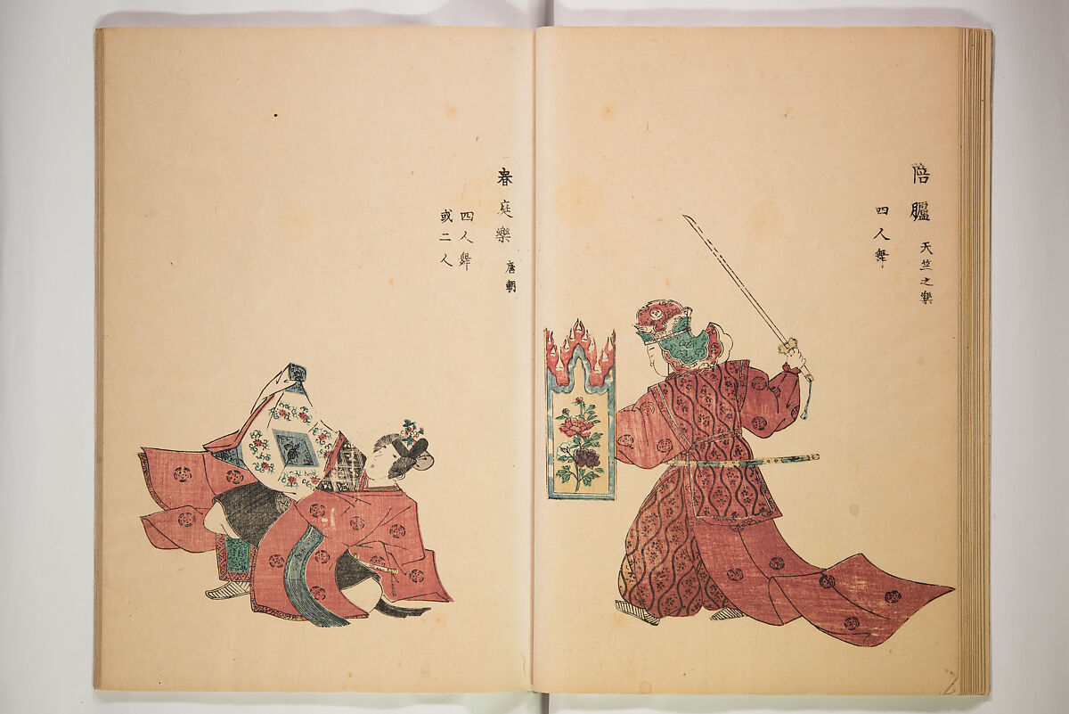 Illustrations on Bugaku (Bugakuzu) 舞楽図 （ぶがくず）, Takashima Chiharu 高島千春 (Japanese, 1777–1859), Ink on paper, Japan
