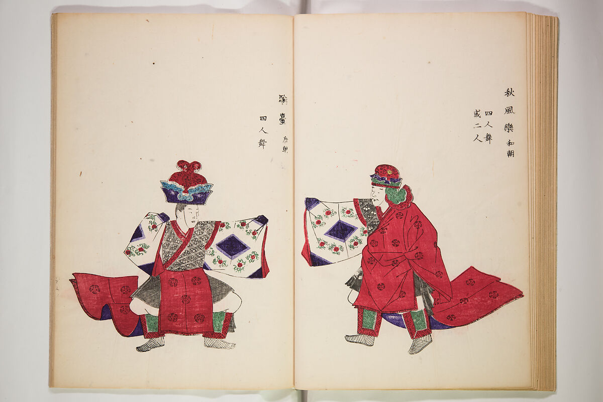 Illustrations on Bugaku (Bugakuzu) 舞楽図 （ぶがくず）, Takashima Chiharu 高島千春 (Japanese, 1777–1859), Ink on paper, Japan