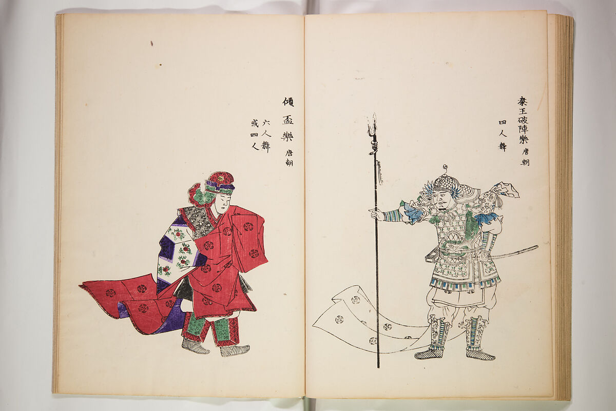 Illustrations on Bugaku (Bugakuzu) 舞楽図 （ぶがくず）, Takashima Chiharu 高島千春 (Japanese, 1777–1859), Ink on paper, Japan