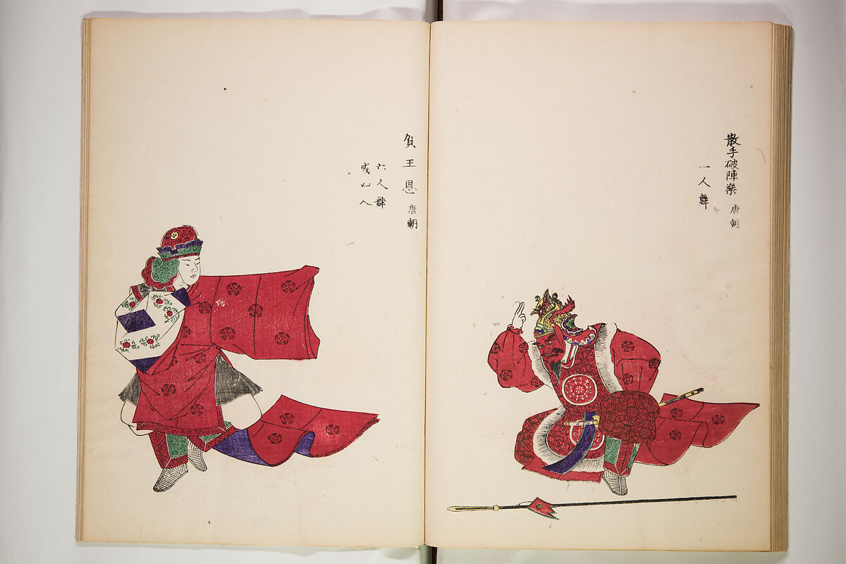 Illustrations on Bugaku (Bugakuzu) 舞楽図 （ぶがくず）, Takashima Chiharu 高島千春 (Japanese, 1777–1859), Ink on paper, Japan