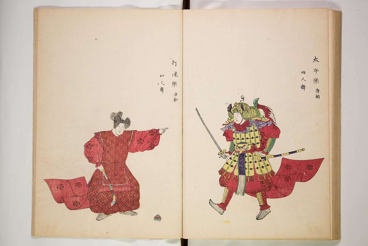 Illustrations on Bugaku (Bugakuzu) 舞楽図 （ぶがくず）, Takashima Chiharu 高島千春 (Japanese, 1777–1859), Ink on paper, Japan