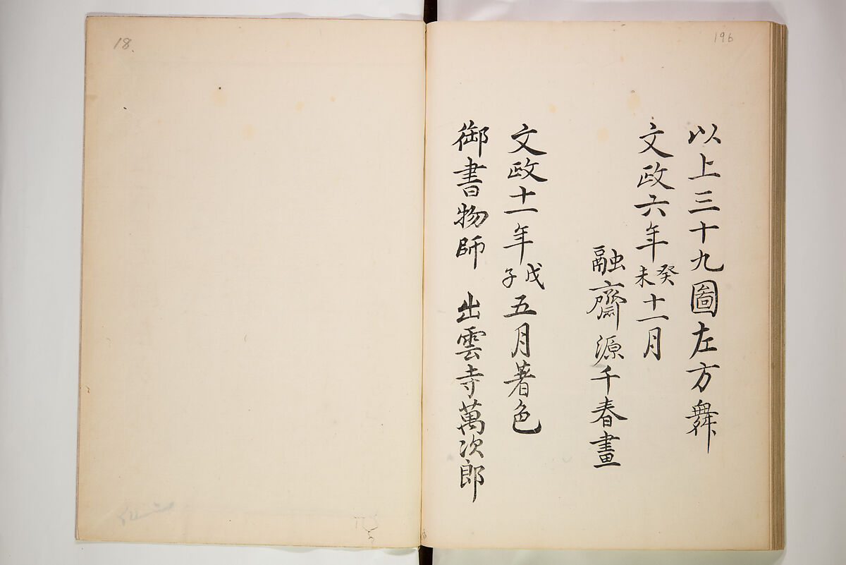 Illustrations on Bugaku (Bugakuzu) 舞楽図 （ぶがくず）, Takashima Chiharu 高島千春 (Japanese, 1777–1859), Ink on paper, Japan