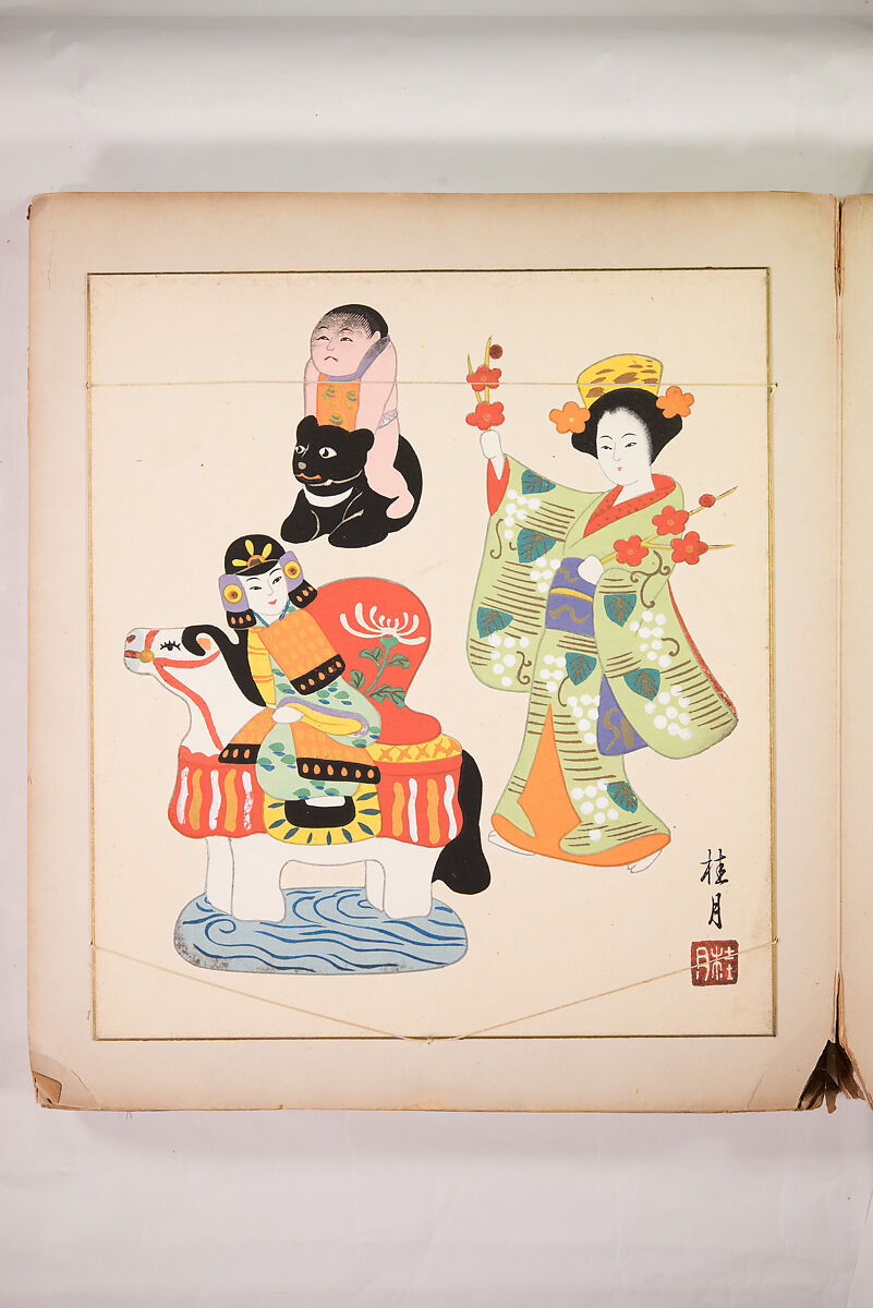 Japanese Folk Toys: Spring  (Kyōdo gangu shū: haru) 郷土玩具集: 春（きょうどがんぐしゅう: はる）, Yamashita Hakuba 山下白馬, Ink on paper, Japan