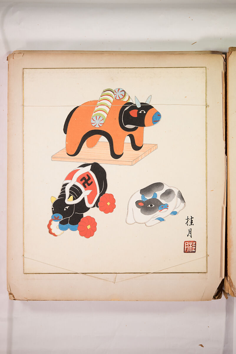 Japanese Folk Toys: Spring  (Kyōdo gangu shū: haru) 郷土玩具集: 春（きょうどがんぐしゅう: はる）, Yamashita Hakuba 山下白馬, Ink on paper, Japan