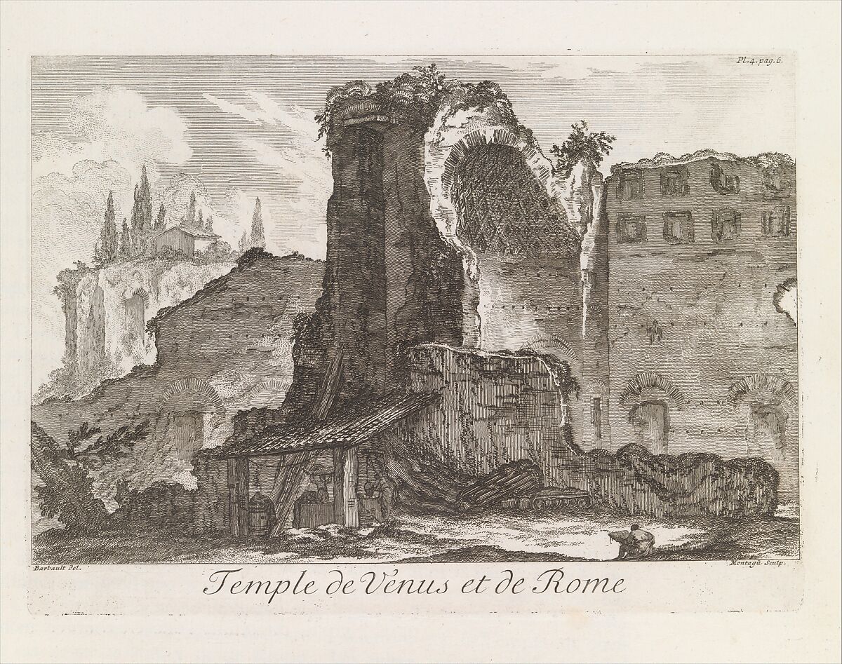 Temple de Venus et de Rome, from Les Plus Beaux Monuments de Rome Ancienne ou Recueil des plus beaux Morceaux de l'Antiquité Romaine qui existent encore, After Jean Barbault (French, Viarmes 1718–1762 Rome), Etching 