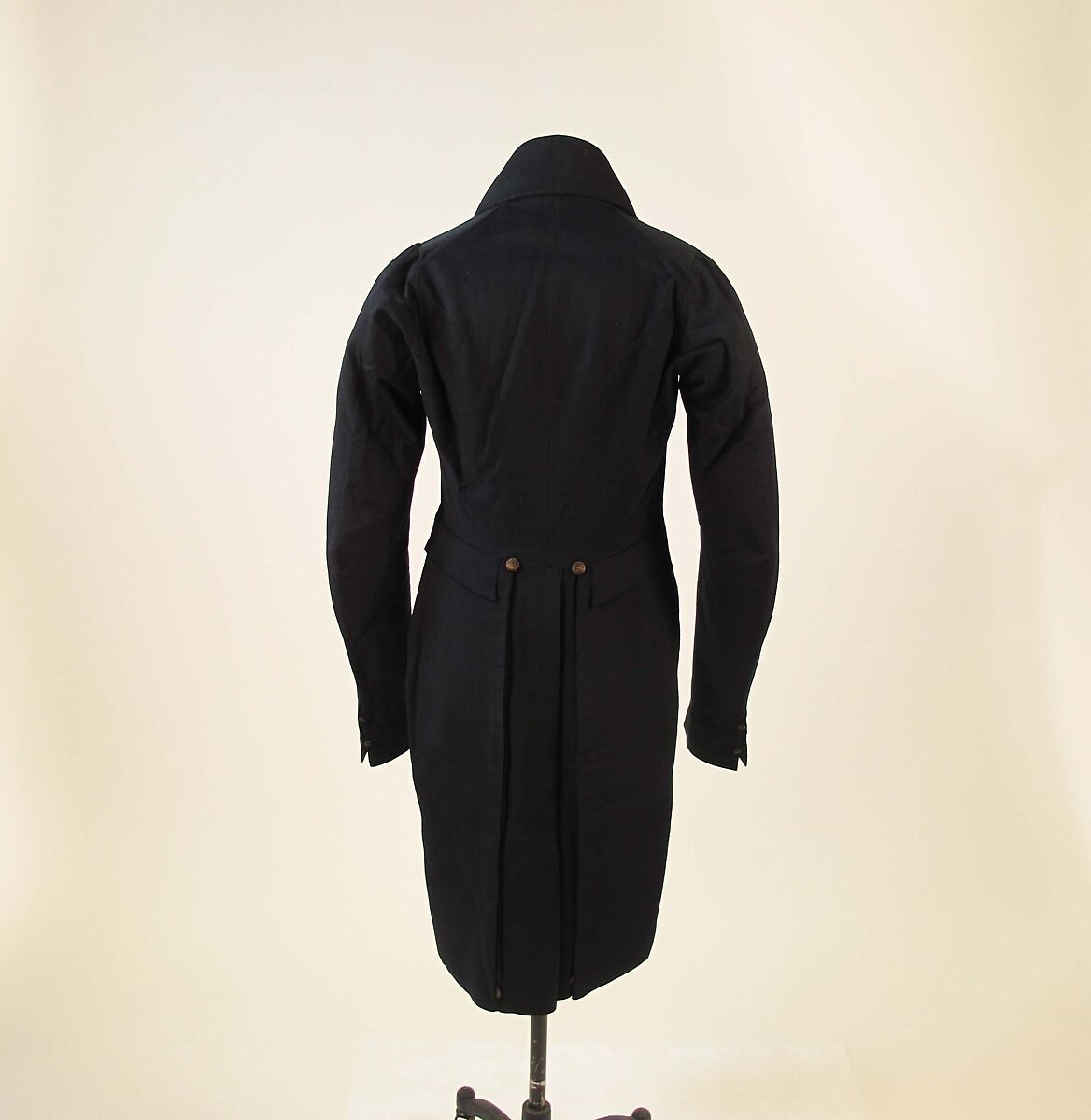 Tailcoat, wool, silk, cotton, wood, probably British