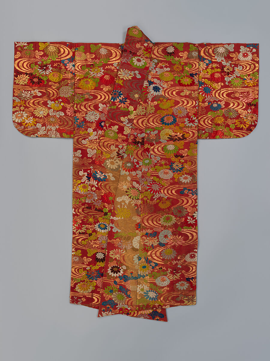 Noh Robe (Karaori), Twill-weave silk with supplementary weft patterning in silk and gold-leaf paper strips (karaori), Japan