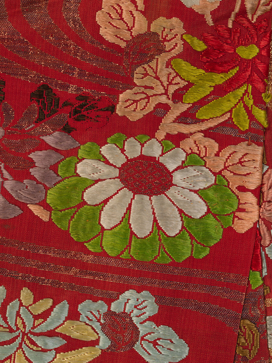 Noh Robe (Karaori), Twill-weave silk with supplementary weft patterning in silk and gold-leaf paper strips (karaori), Japan