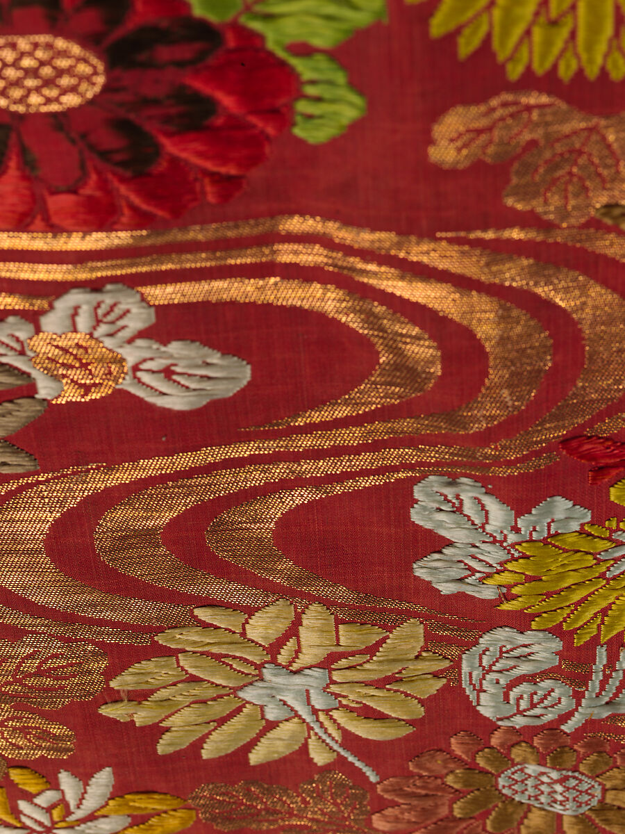 Noh Robe (Karaori), Twill-weave silk with supplementary weft patterning in silk and gold-leaf paper strips (karaori), Japan