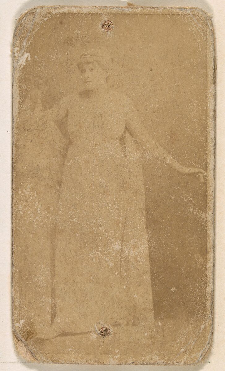 Standing actress in long pale gown, from the Actresses series (N245) issued by Kinney Brothers to promote Sweet Caporal Cigarettes, Issued by Kinney Brothers Tobacco Company, Albumen photograph 